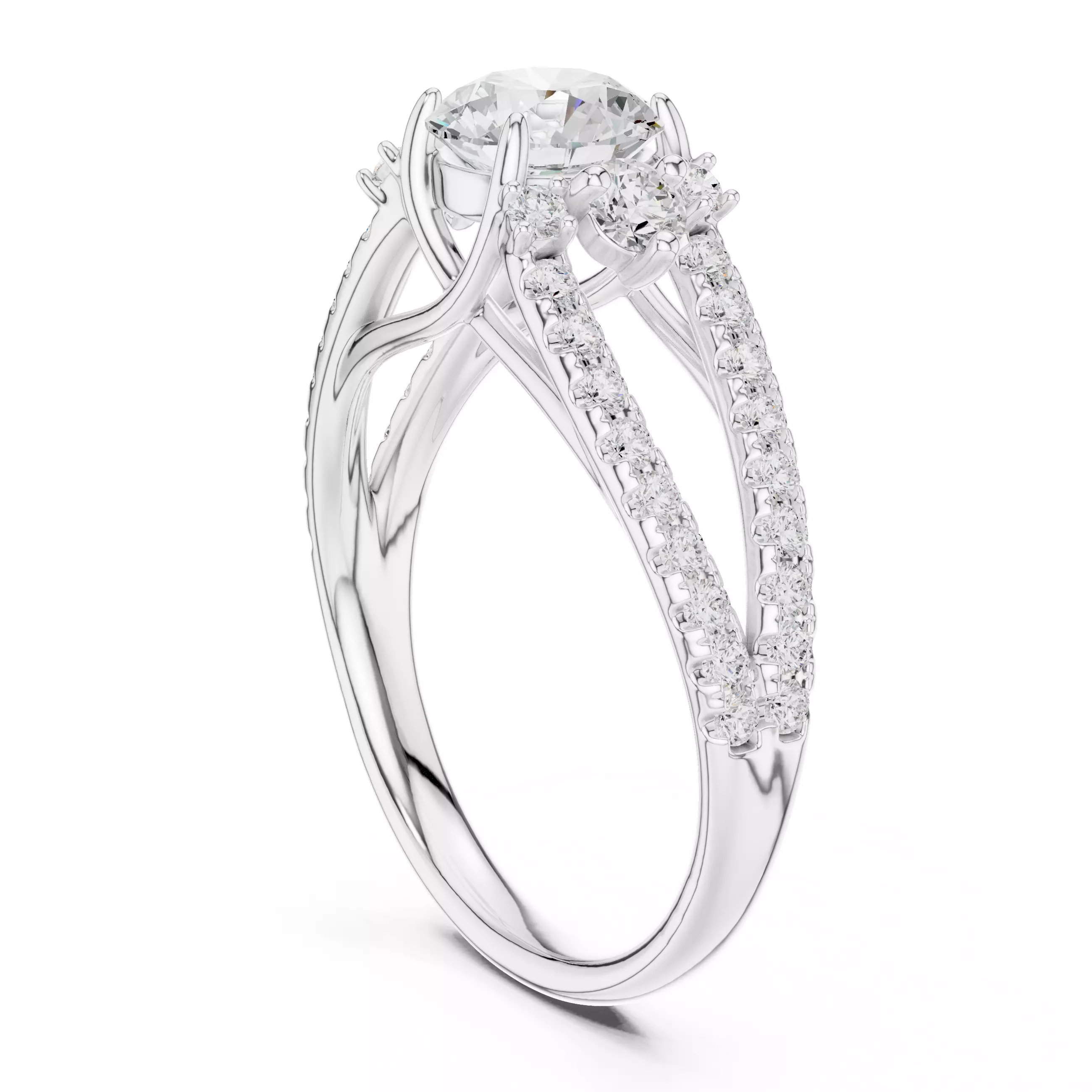 1CT Round Cut Split Shank Engagement Ring ALL SIZES STL Video 3D print model_9