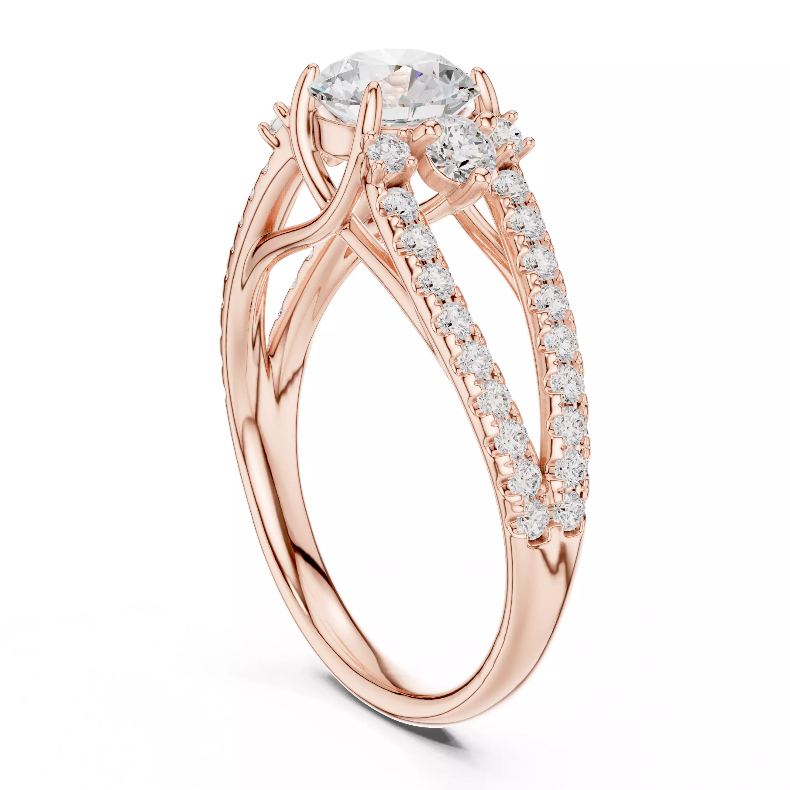 1CT Round Cut Split Shank Engagement Ring ALL SIZES STL Video 3D print model_3