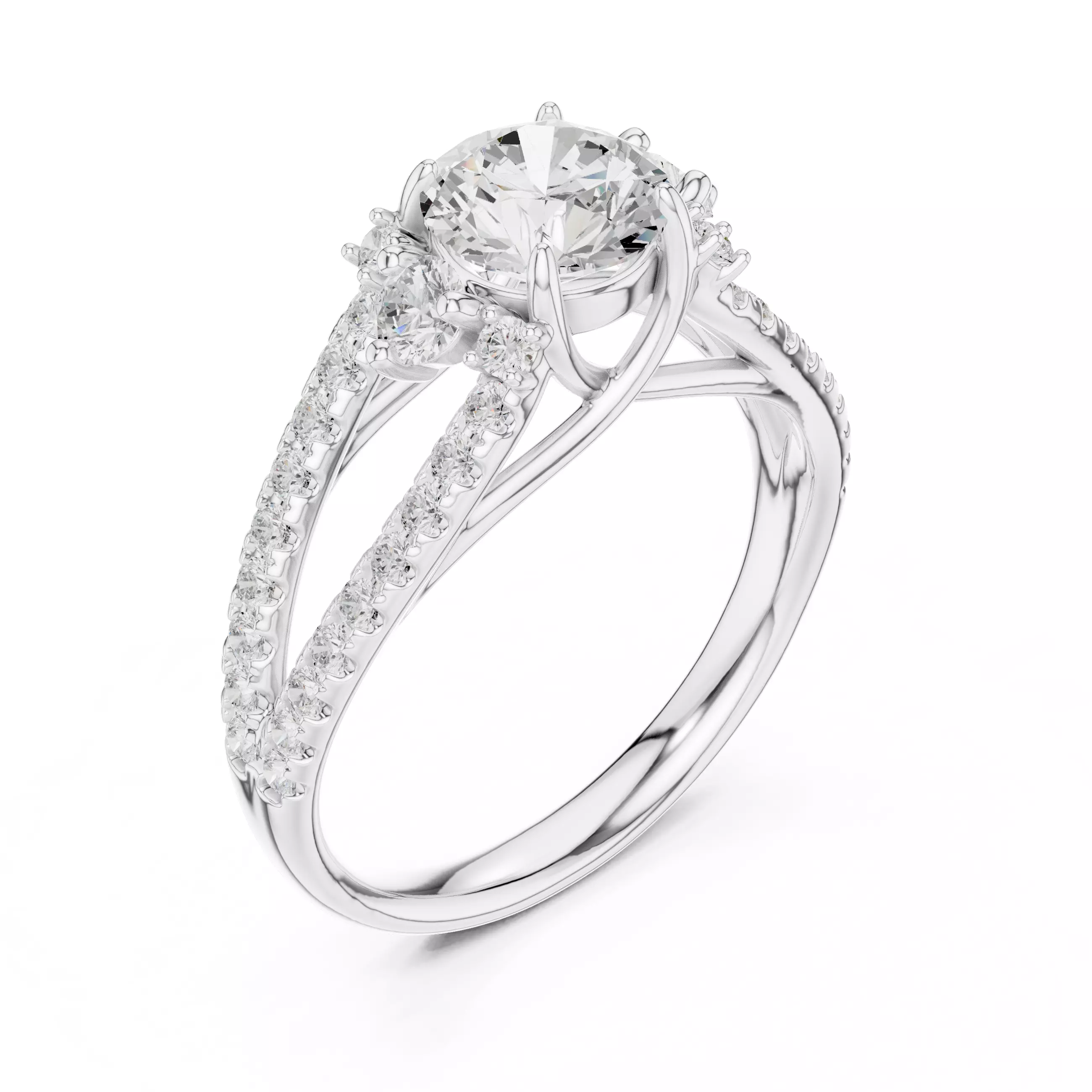 1CT Round Cut Split Shank Engagement Ring ALL SIZES STL Video 3D print model_10