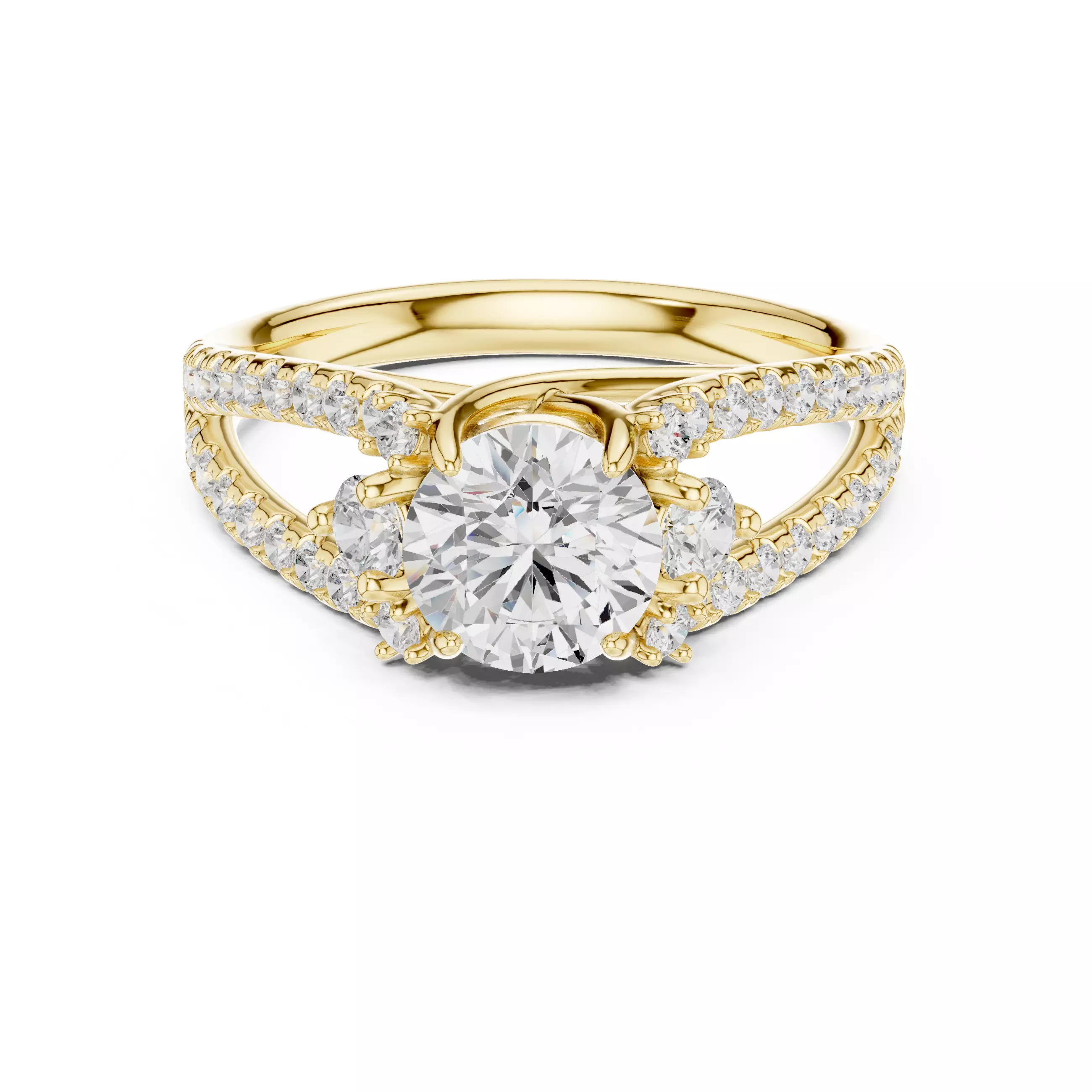 1CT Round Cut Split Shank Engagement Ring ALL SIZES STL Video 3D print model_1