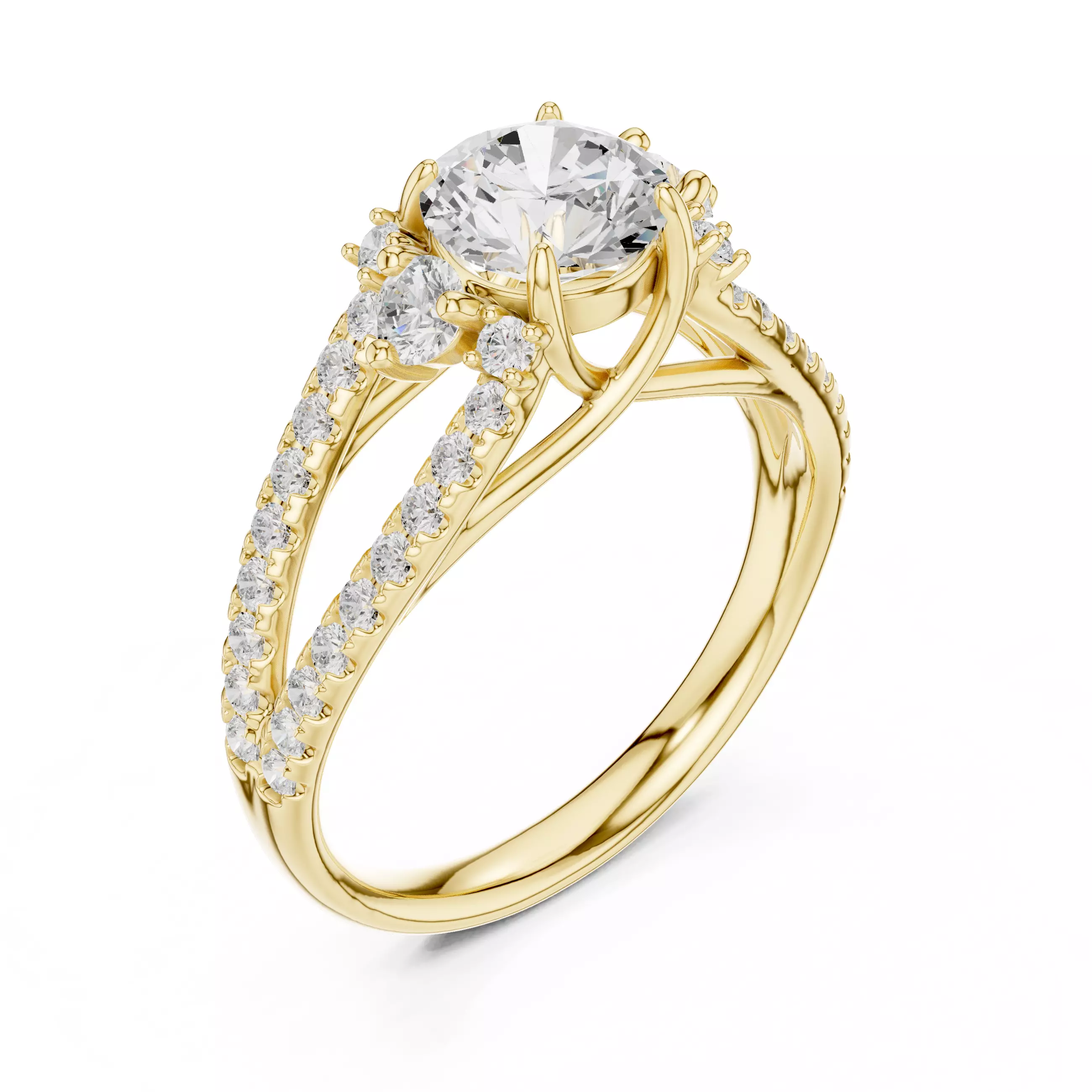 1CT Round Cut Split Shank Engagement Ring ALL SIZES STL Video 3D print model_7