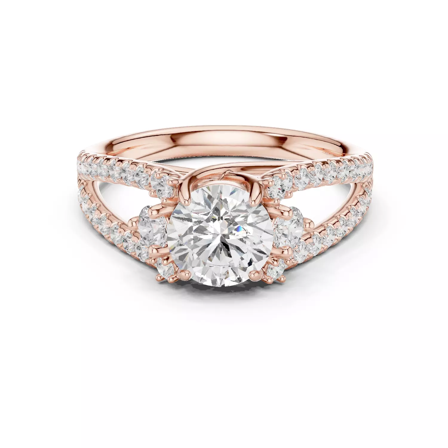 1CT Round Cut Split Shank Engagement Ring ALL SIZES STL Video 3D print model_12