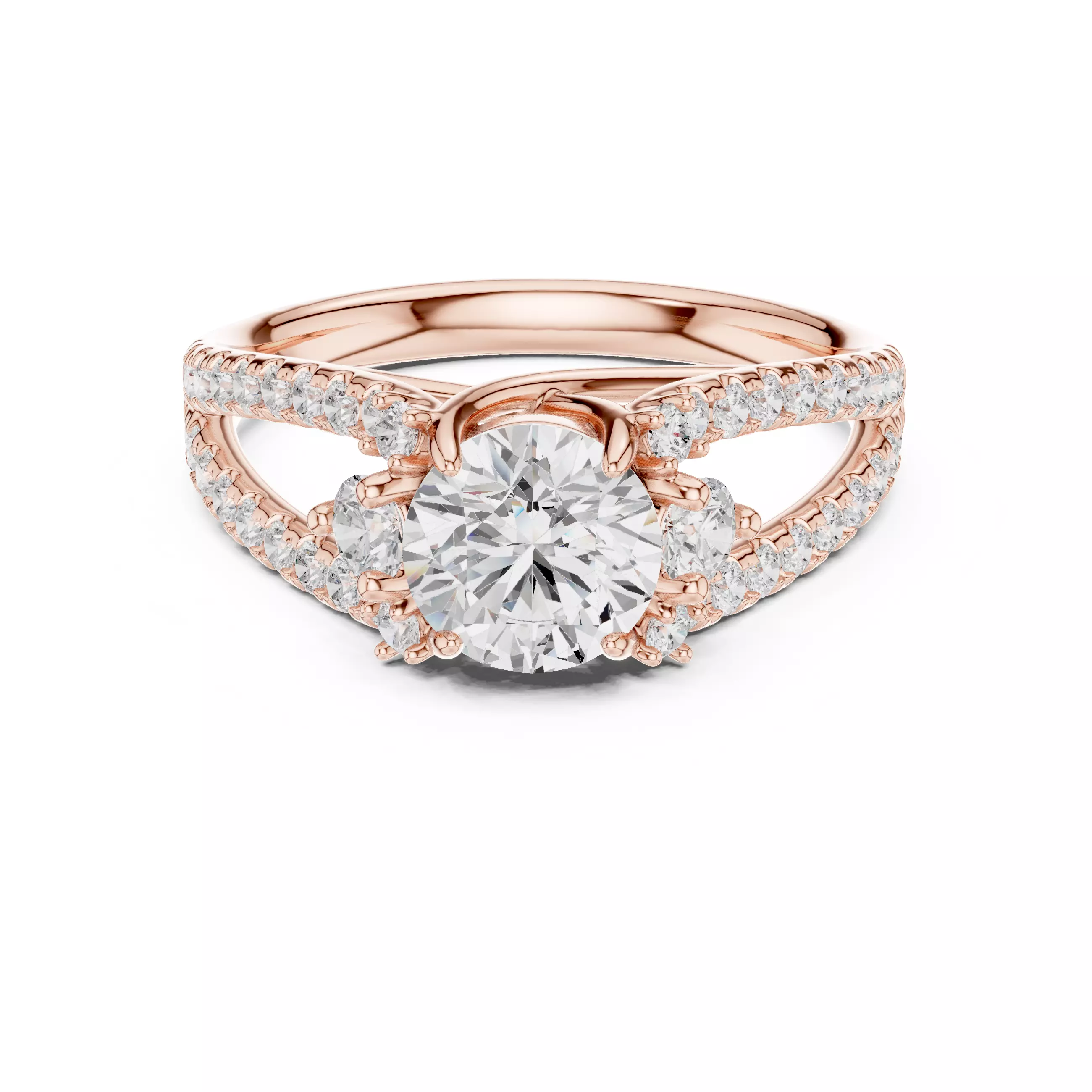 1CT Round Cut Split Shank Engagement Ring ALL SIZES STL Video 3D print model_0