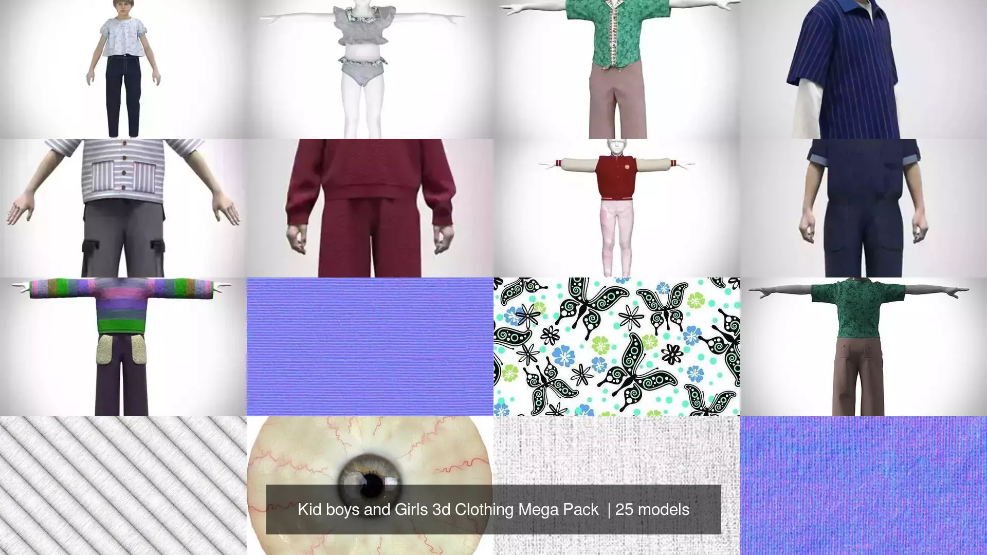Kid boys and Girls 3d Clothing Mega Pack 3D Model Collection_2
