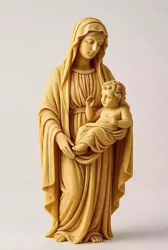3D Virgin Mary Holding Jesus Statue Model