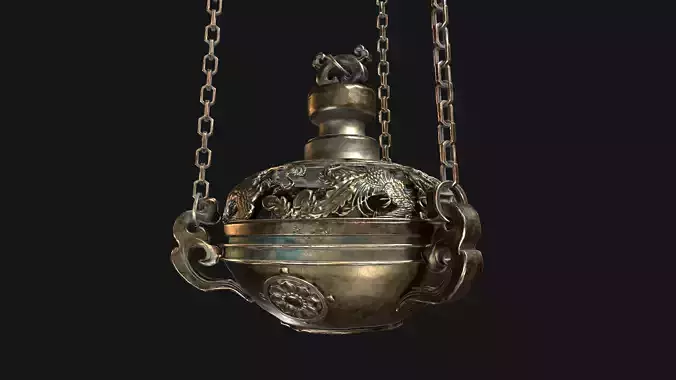 Traditional Bronze Incense Burner Game Ready 3D Model