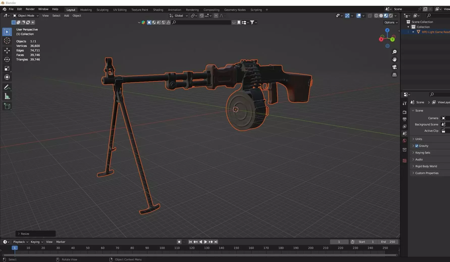 RPD Light Game Ready Machine Gun Low-poly 3D Model Low-poly 3D model_11