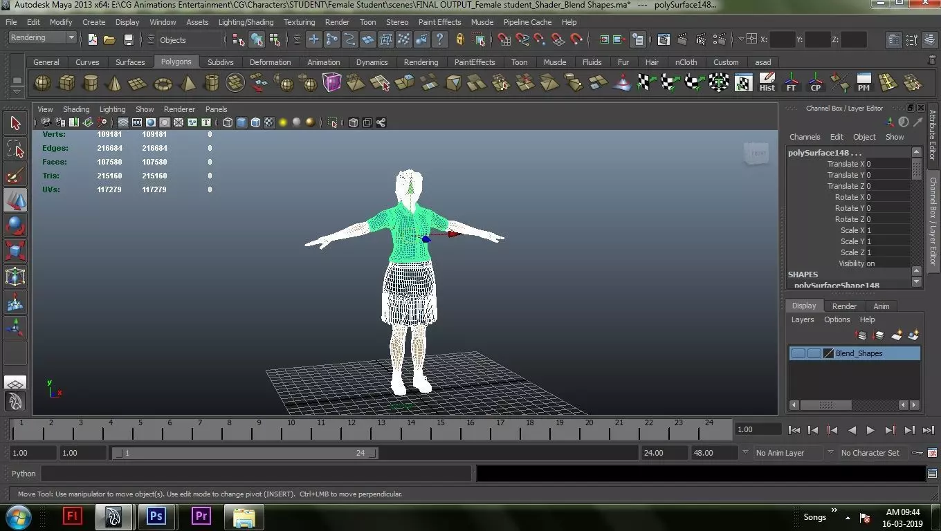 Female Student Rigged and skinned with Blend shapes 3D model_28