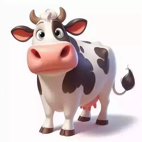 Charming Cartoon Cow Stylized 3D Farm Animal Character