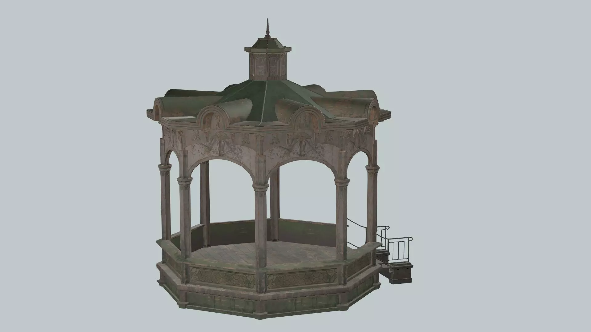 Solomonic Inspired Monument Gazebo In Park Low-Poly 3D model Low-poly 3D model_1