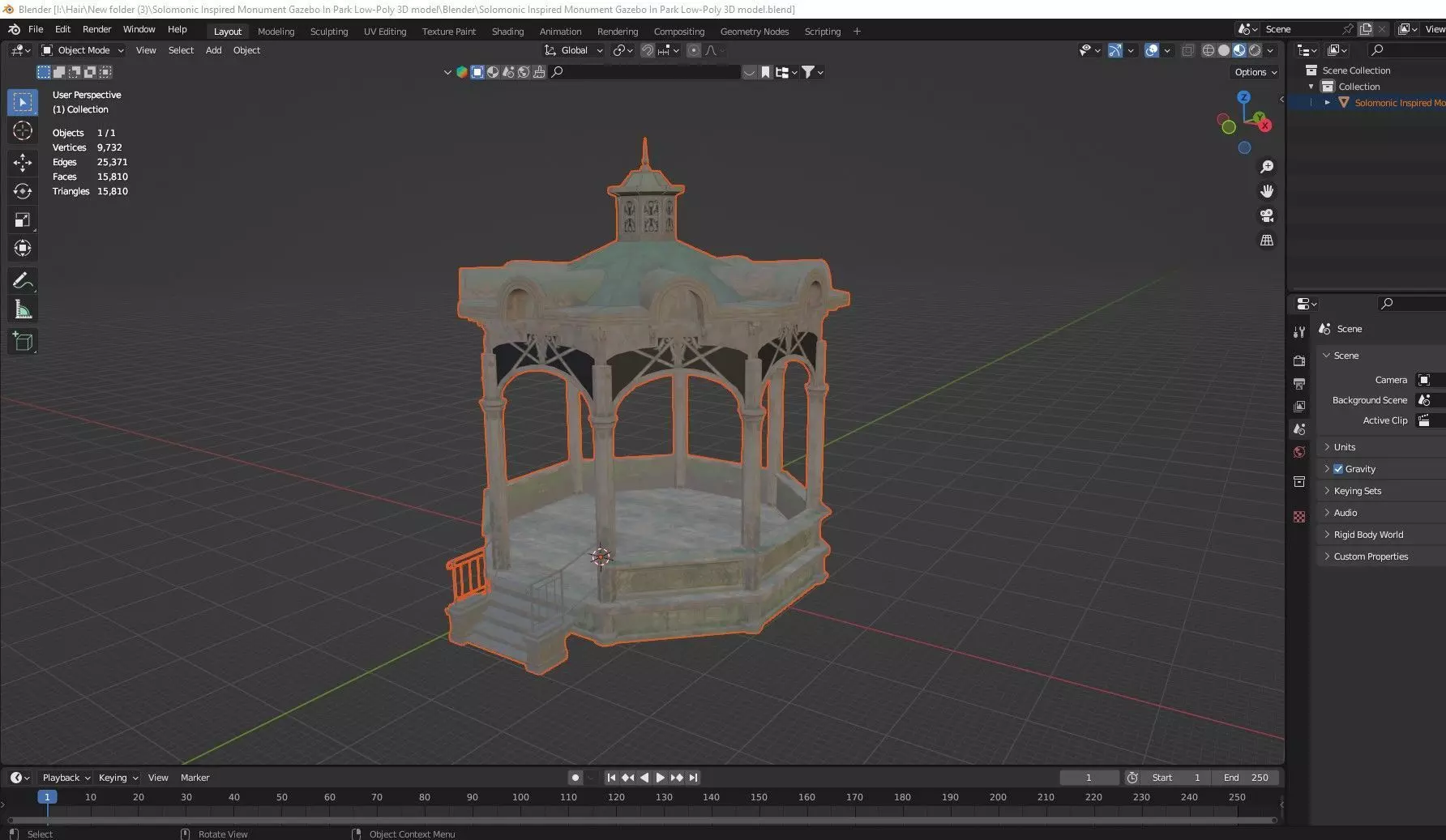 Solomonic Inspired Monument Gazebo In Park Low-Poly 3D model Low-poly 3D model_9