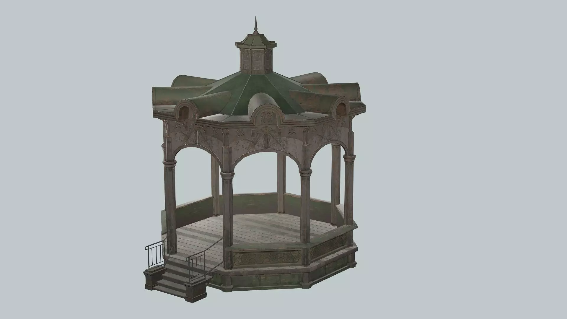 Solomonic Inspired Monument Gazebo In Park Low-Poly 3D model Low-poly 3D model_0