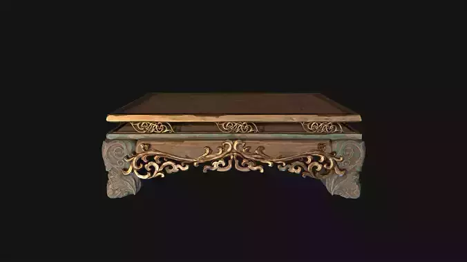 Decorative Wooden Table with Metal Ornaments Game Ready 3D Model