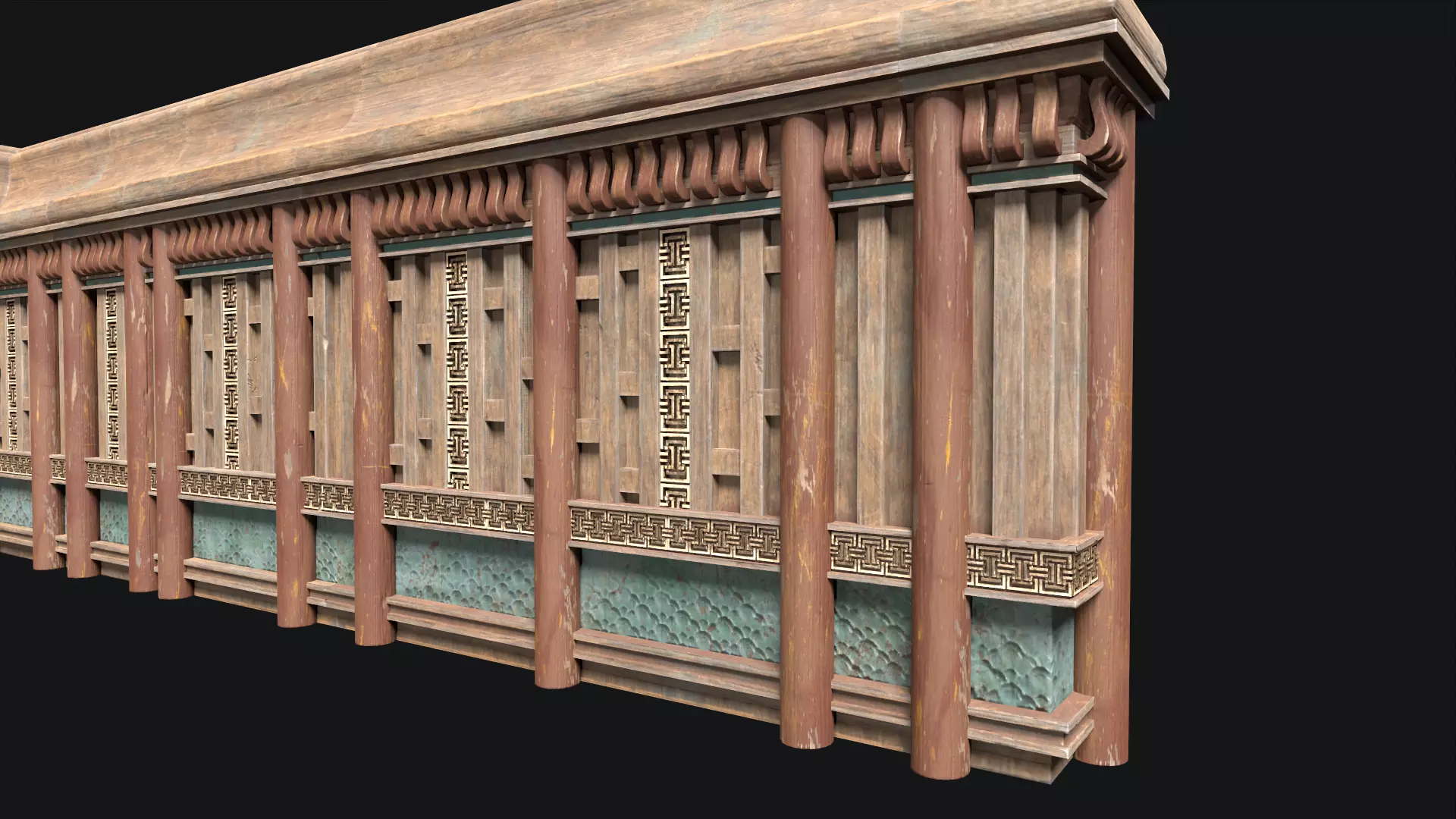 Wooden Wainscot Panel Game Ready 3D Model Low-poly 3D model_6