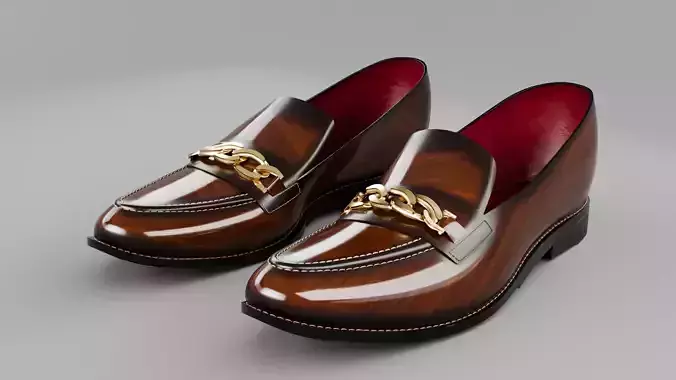 Luxury Leather Chain Loafer Shoe 3D Model