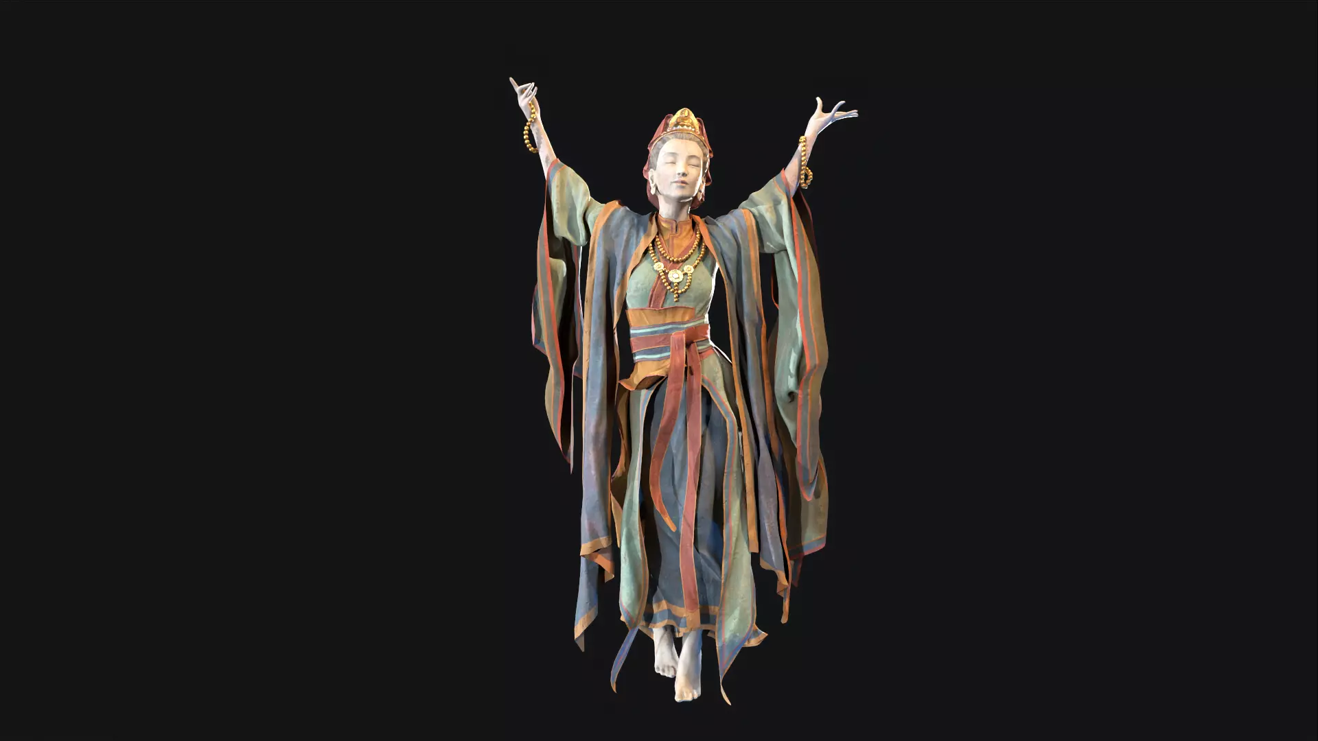 Asian Goddess Female Statue Game Ready 3D Model Low-poly 3D model_2