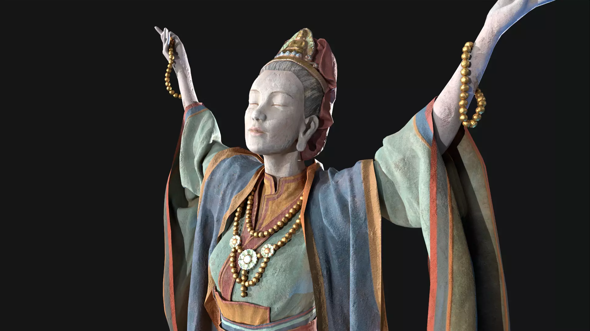Asian Goddess Female Statue Game Ready 3D Model Low-poly 3D model_5