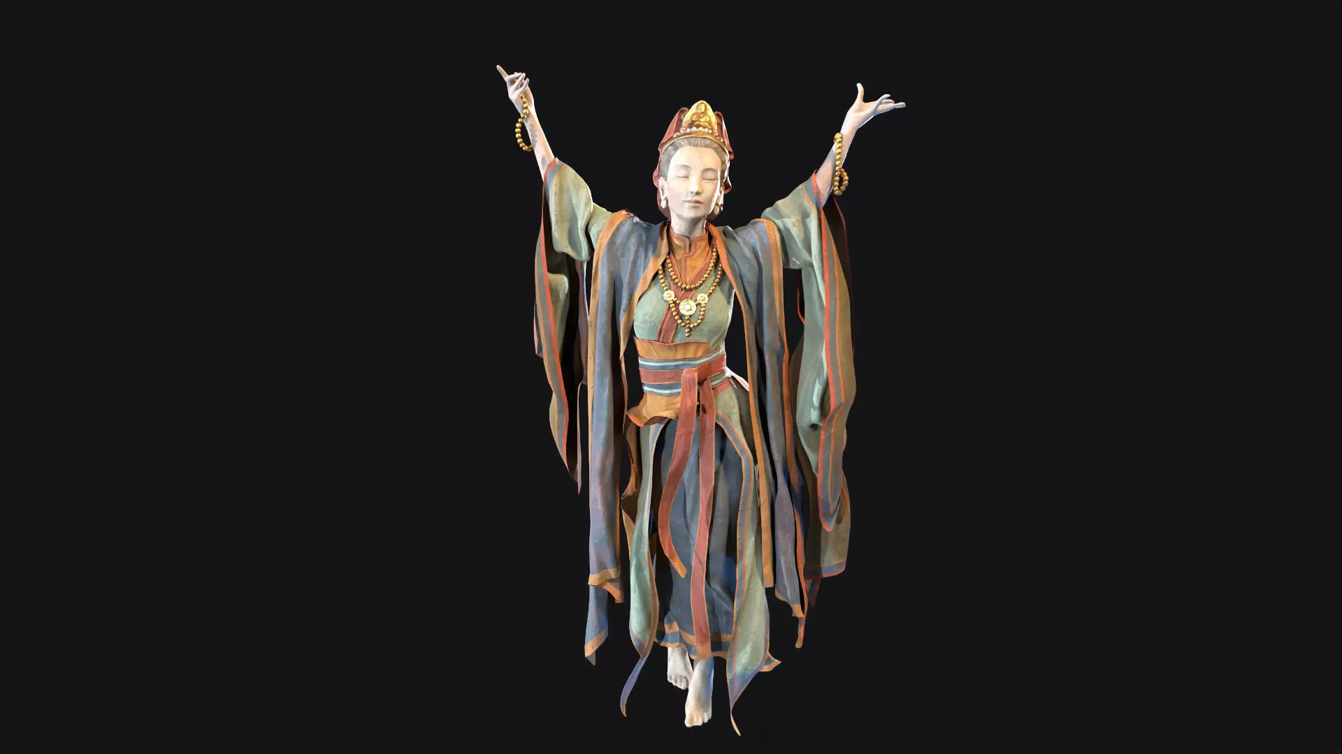 Asian Goddess Female Statue Game Ready 3D Model Low-poly 3D model_0