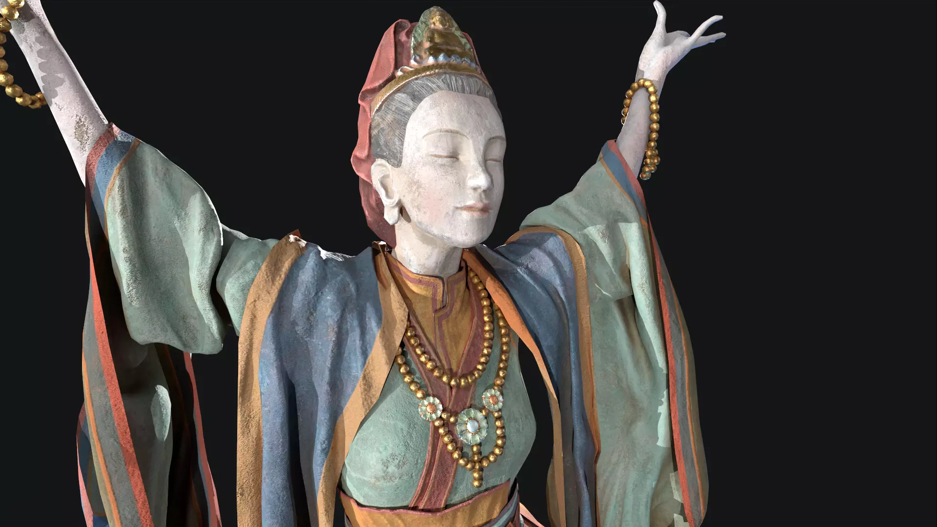 Asian Goddess Female Statue Game Ready 3D Model Low-poly 3D model_4