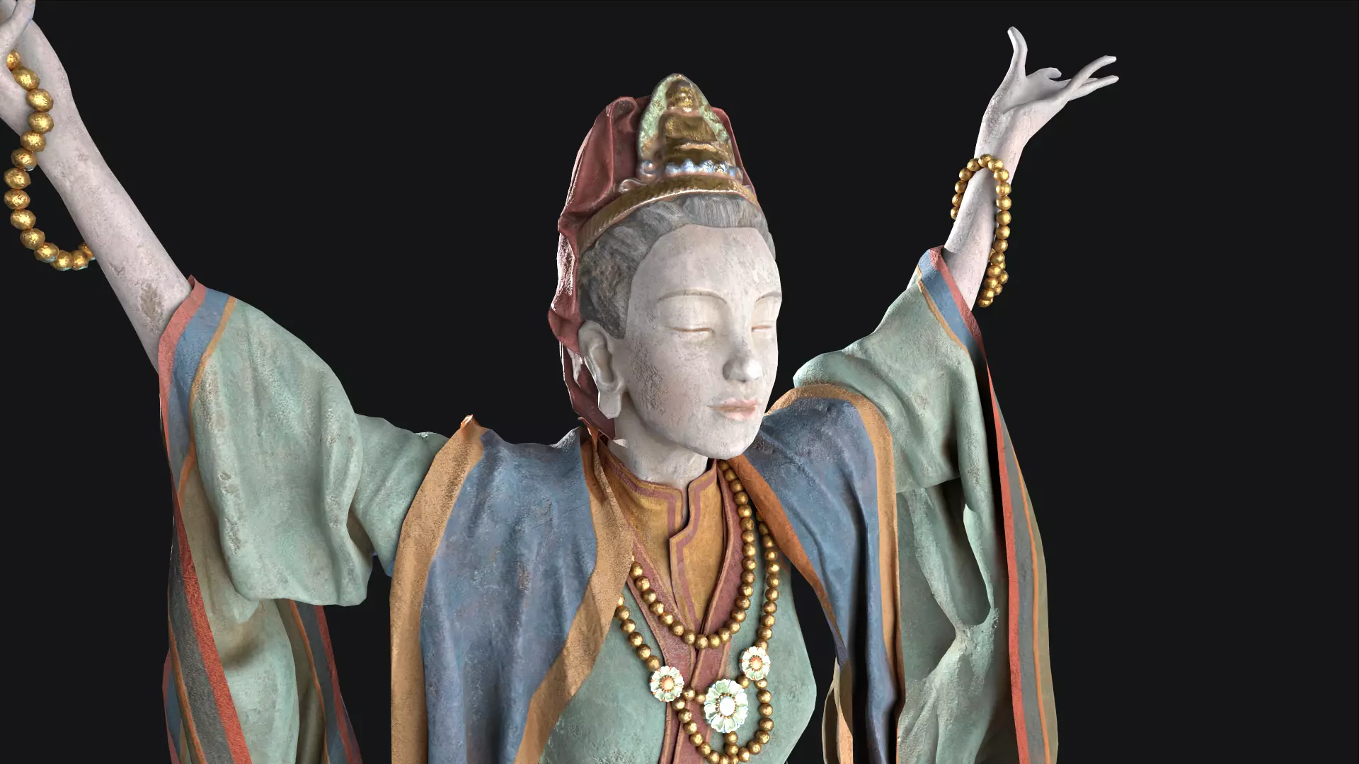 Asian Goddess Female Statue Game Ready 3D Model Low-poly 3D model_6