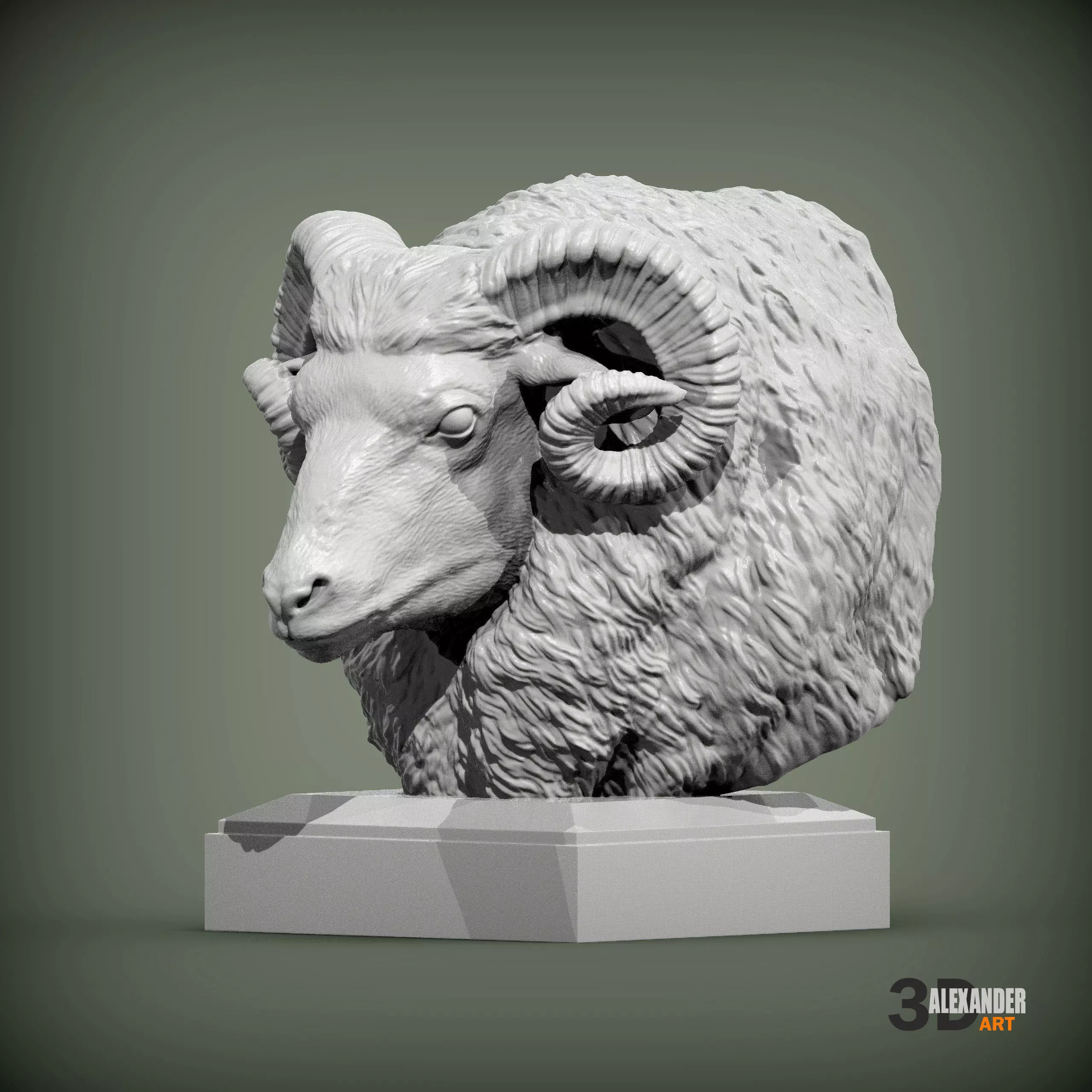 ram bust 3D print model_2