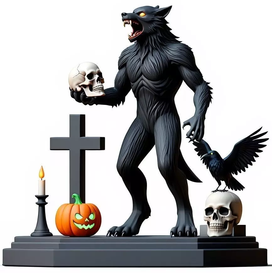 2710COLOR Werewolf Howling with Skull 3D Model 3d stl 3D print model