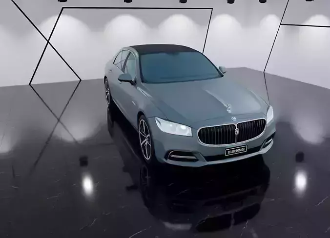 Luxury Blue Sedan in a Modern Showroom