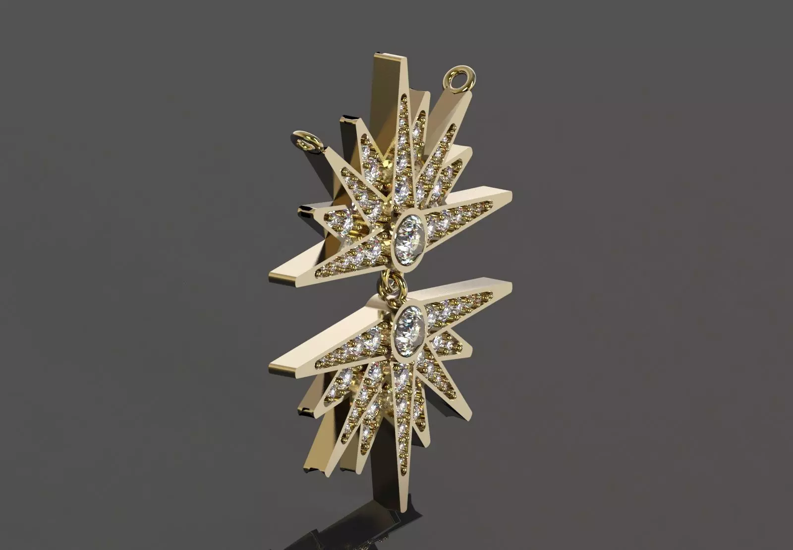 Double Sunburst Star STL 3DM Pendant jp0387 3D print model_2