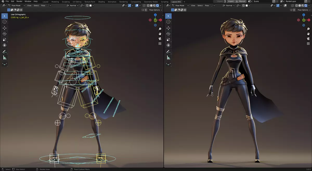 Rigged Stylized Female Assassin Blender Free 3D model_1