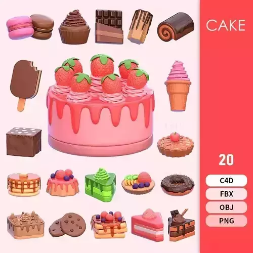 Stylized Dessert Cake Pastry Model Pack 20 Items