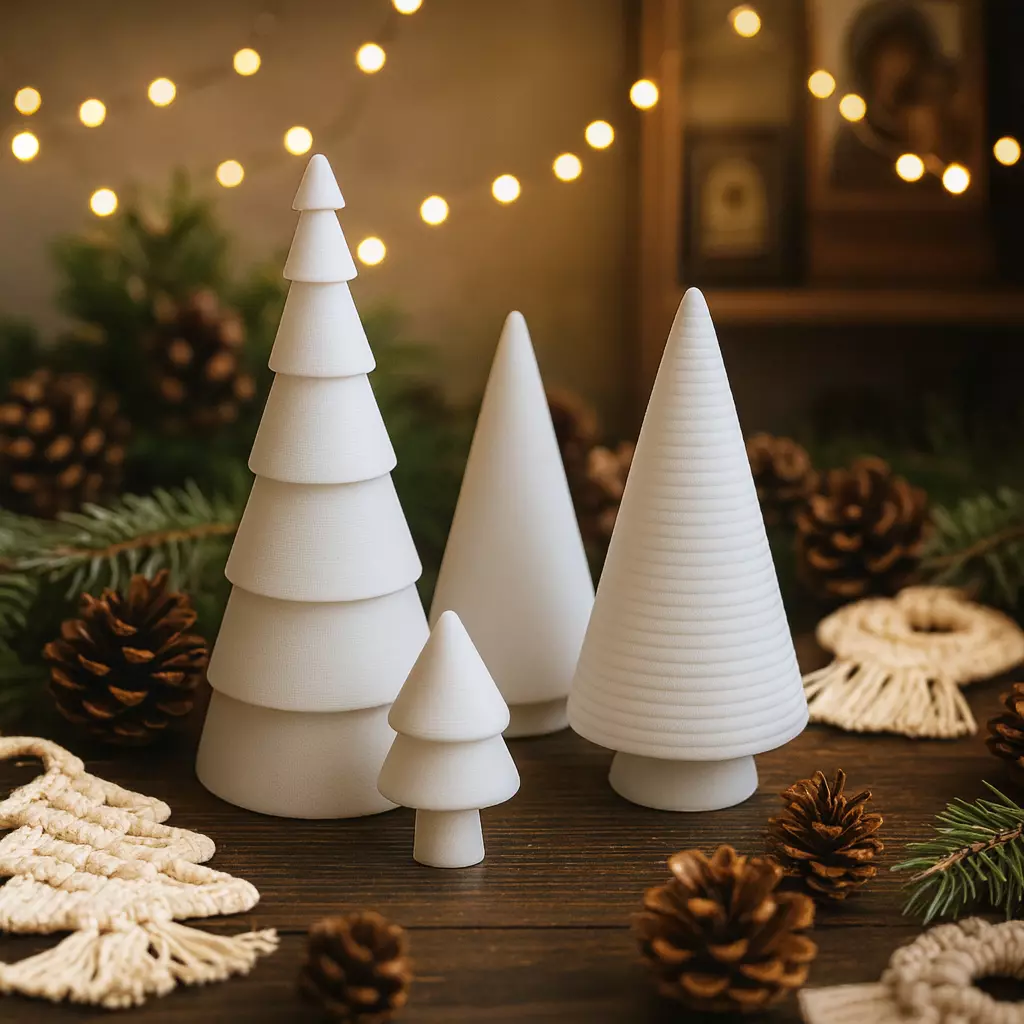 Minimal Christmas Tree Decor Set  4 pcs Modern Holiday Trees 3D print model_7