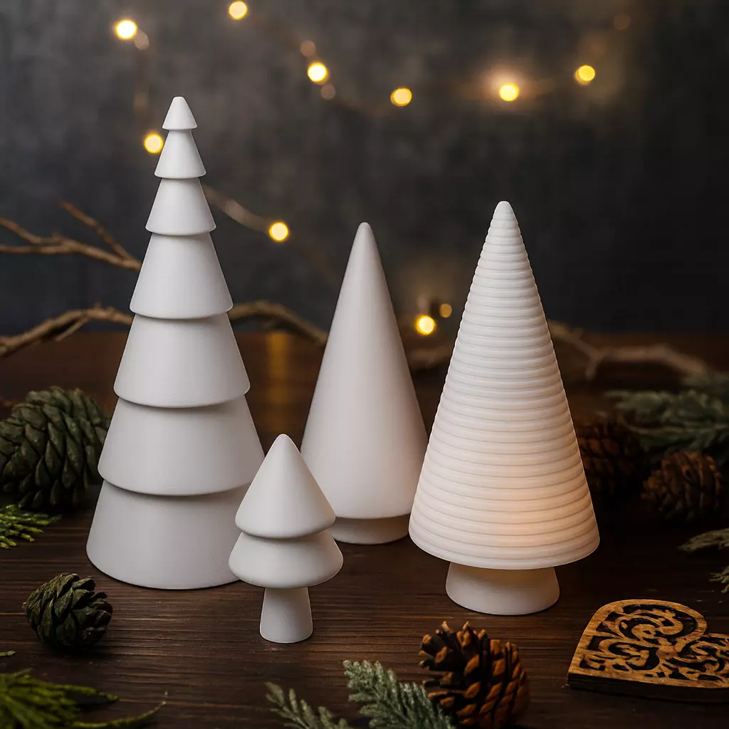 Minimal Christmas Tree Decor Set  4 pcs Modern Holiday Trees 3D print model_4