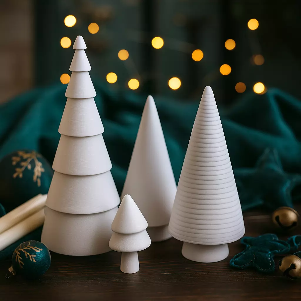 Minimal Christmas Tree Decor Set  4 pcs Modern Holiday Trees 3D print model_3