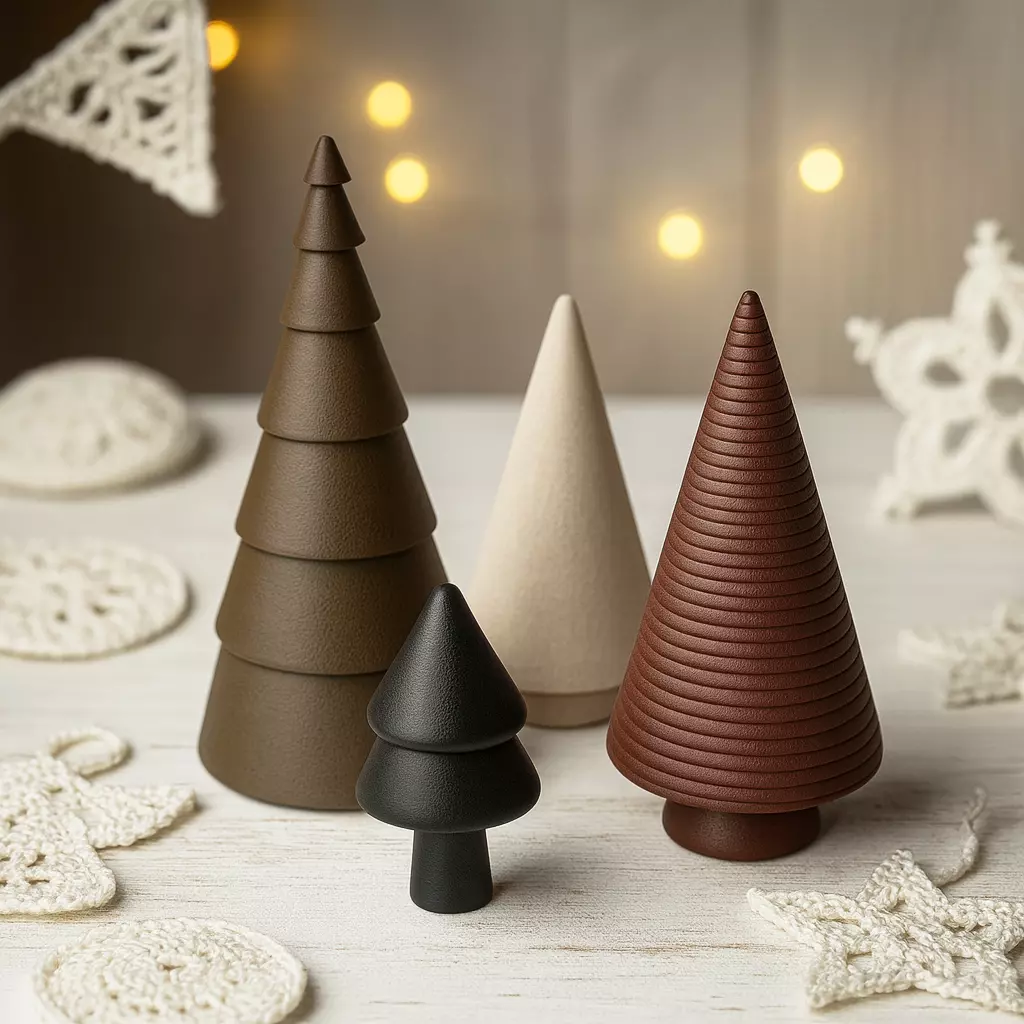 Minimal Christmas Tree Decor Set  4 pcs Modern Holiday Trees 3D print model_6