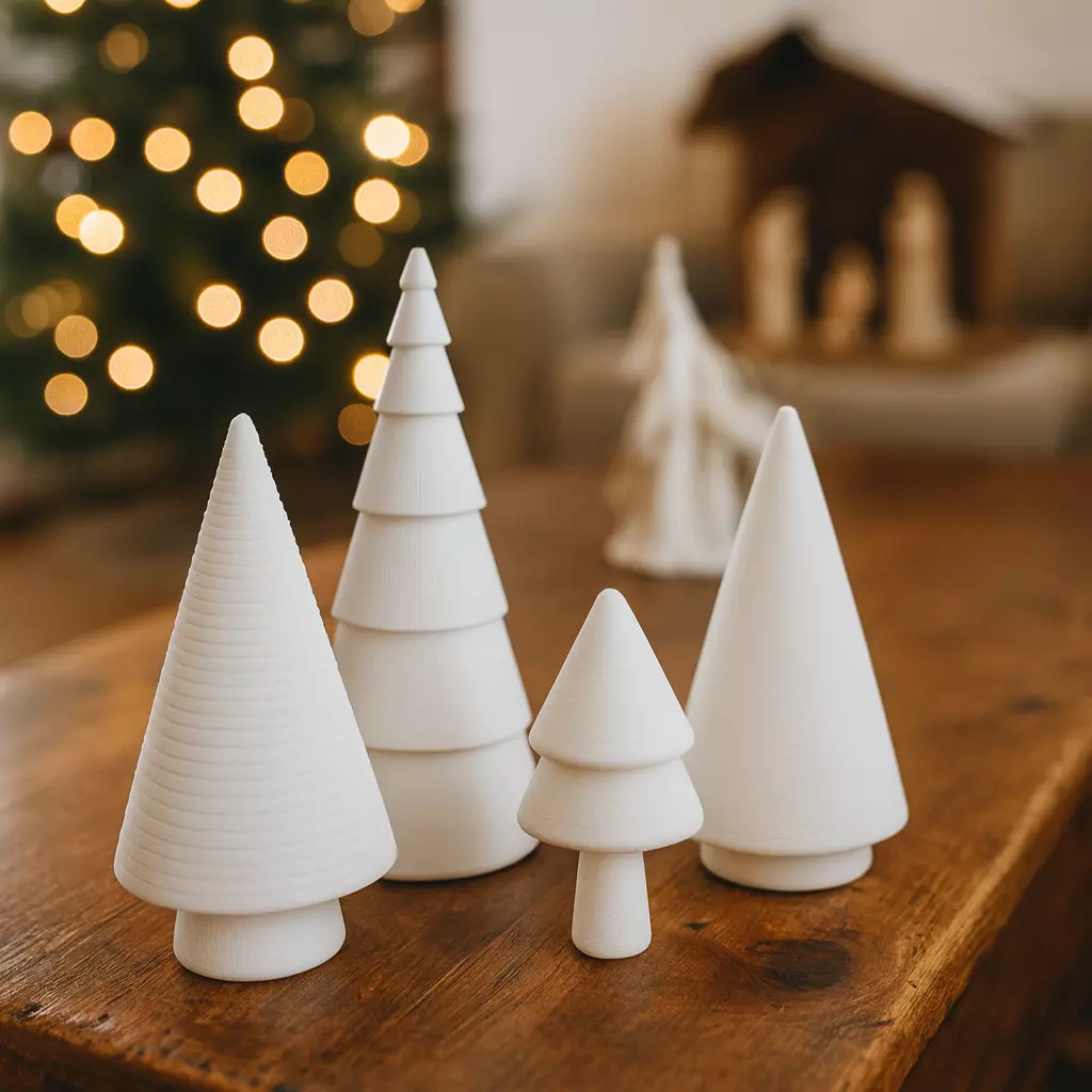 Minimal Christmas Tree Decor Set  4 pcs Modern Holiday Trees 3D print model_5
