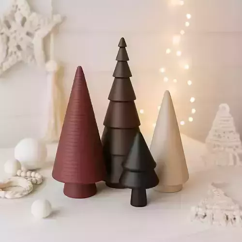 Minimal Christmas Tree Decor Set  4 pcs Modern Holiday Trees 3D print model