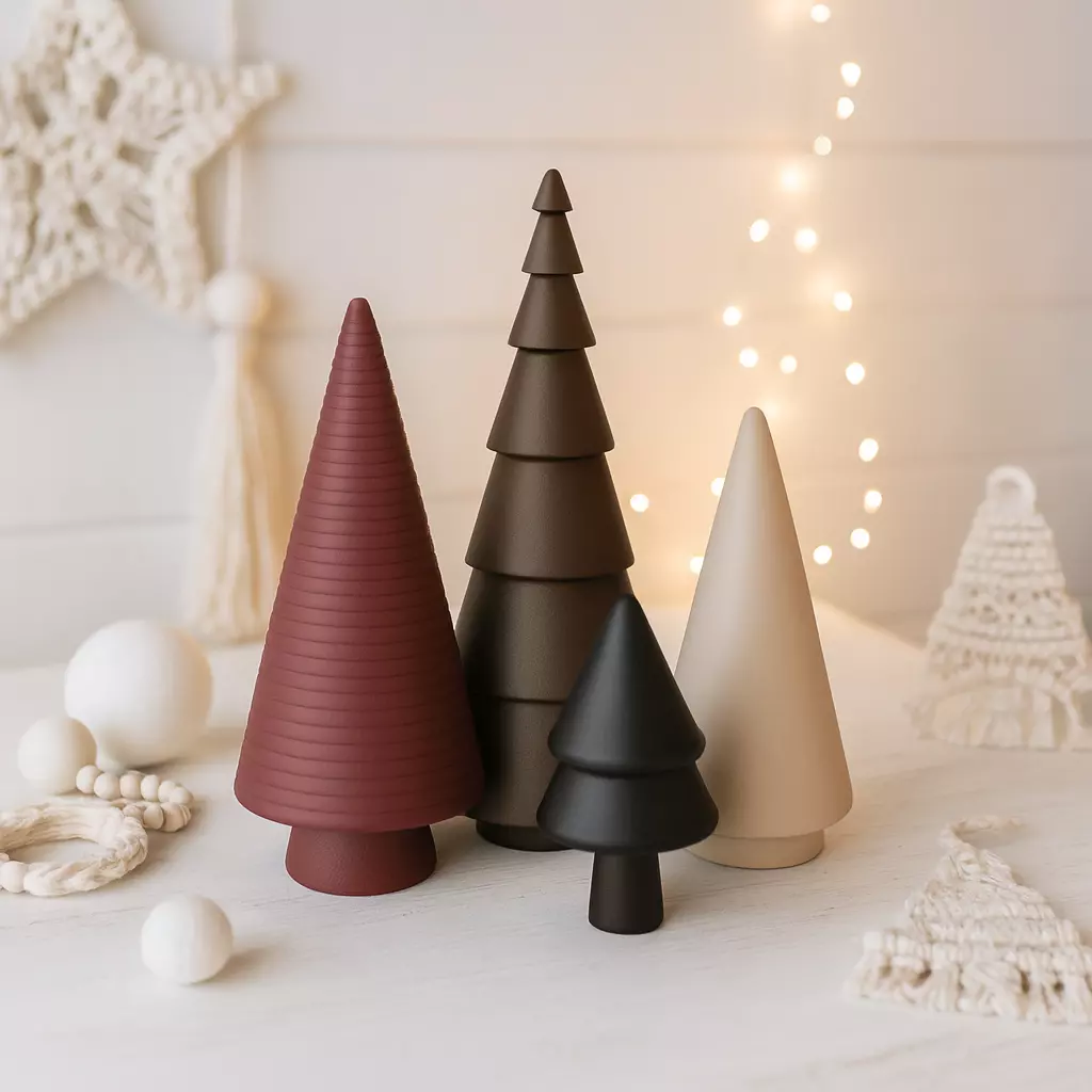 Minimal Christmas Tree Decor Set  4 pcs Modern Holiday Trees 3D print model_0