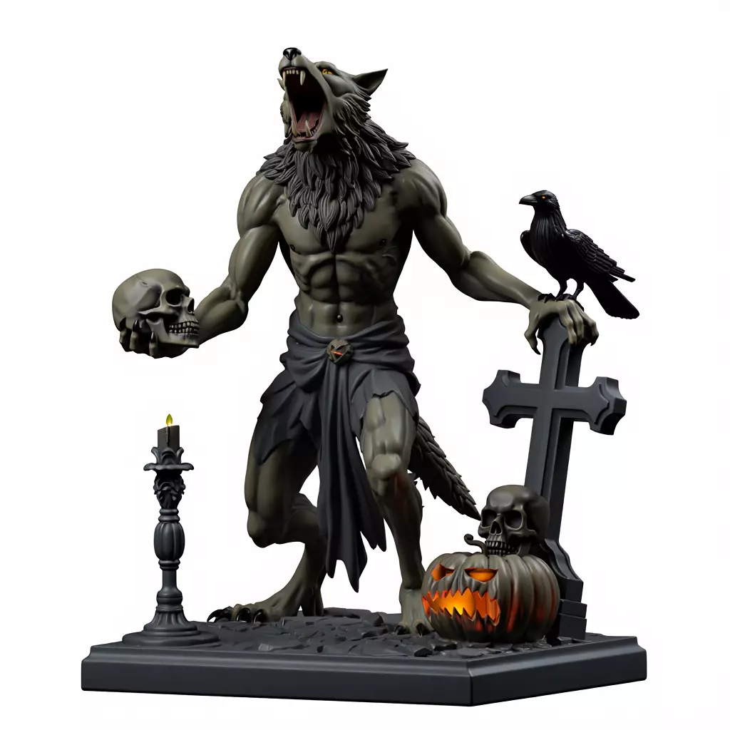 2712COLOR Werewolf Howling with Skull 3D Model 3d stl 3D print model