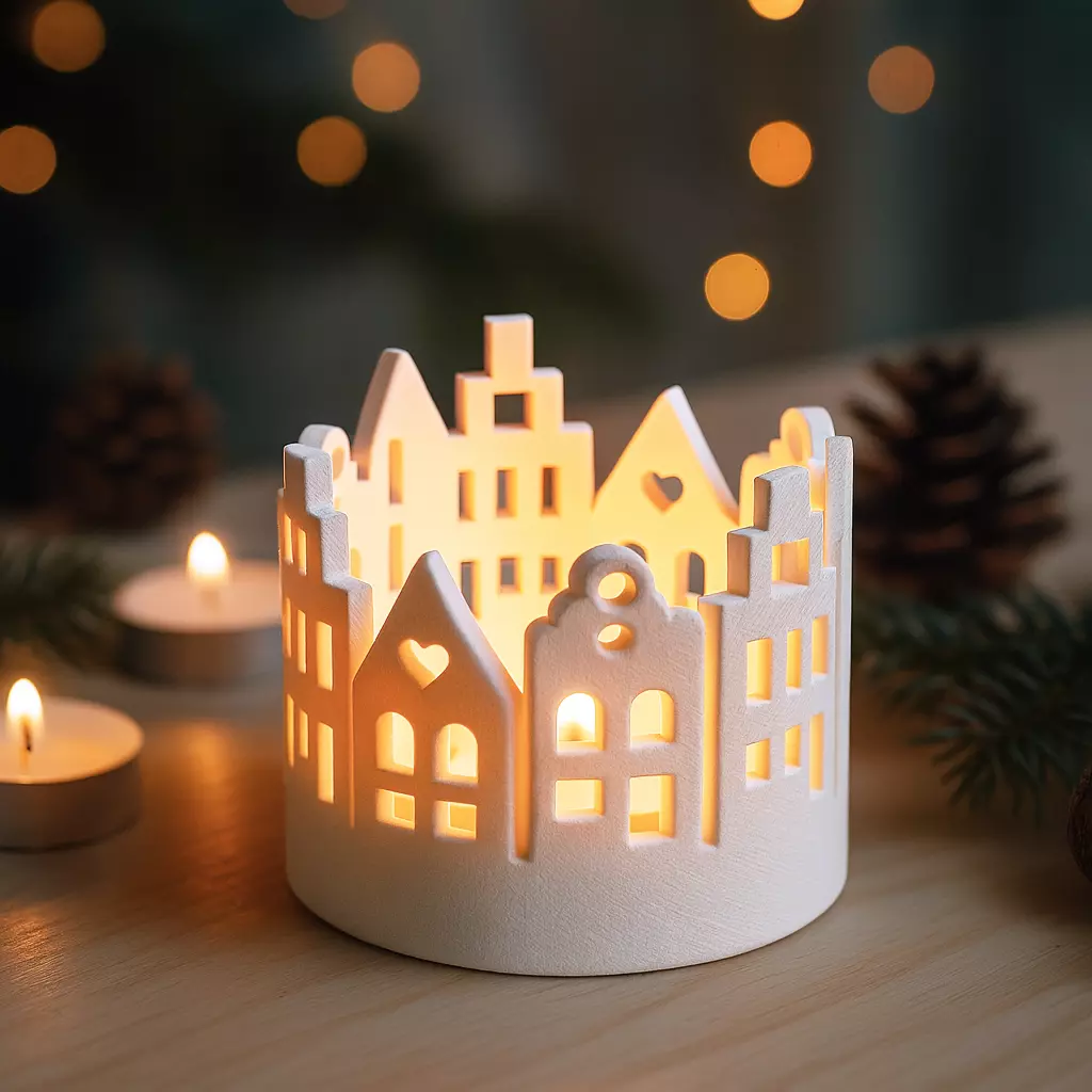Christmas Village Candle Holder  Cozy Christmas Houses 3D print model_0