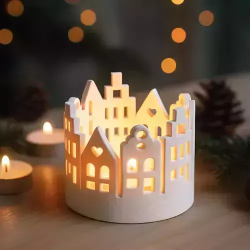 Christmas Village Candle Holder  Cozy Christmas Houses 3D print model