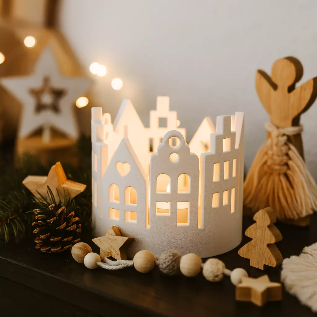 Christmas Village Candle Holder  Cozy Christmas Houses 3D print model_4