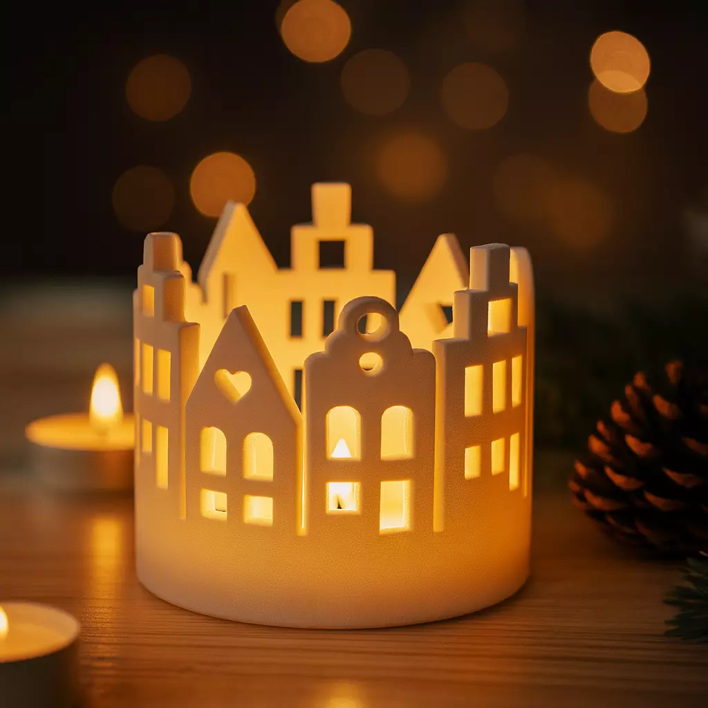 Christmas Village Candle Holder  Cozy Christmas Houses 3D print model_6