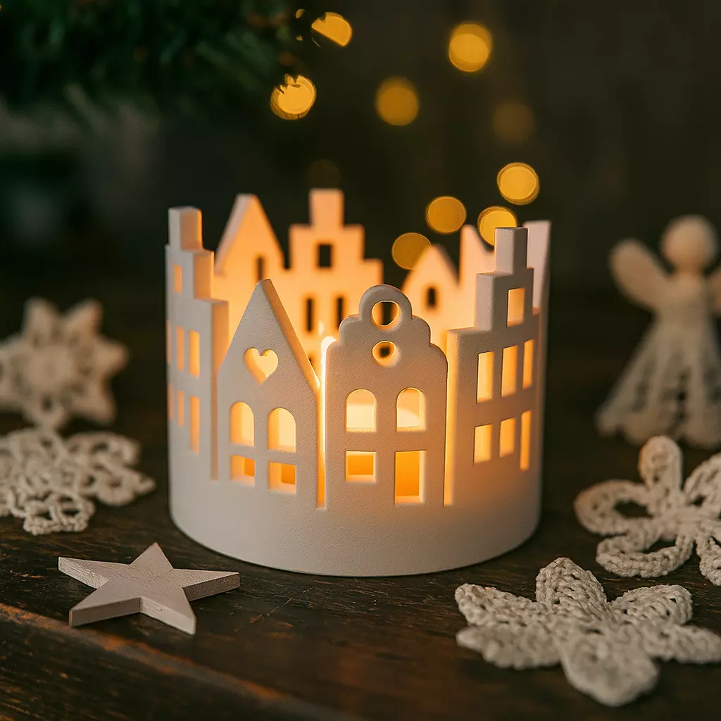 Christmas Village Candle Holder  Cozy Christmas Houses 3D print model_3