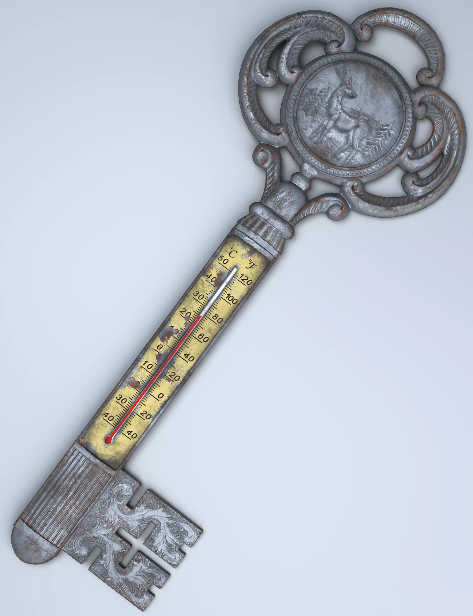 Antique Room Thermometer Iron Rust 3D model_54