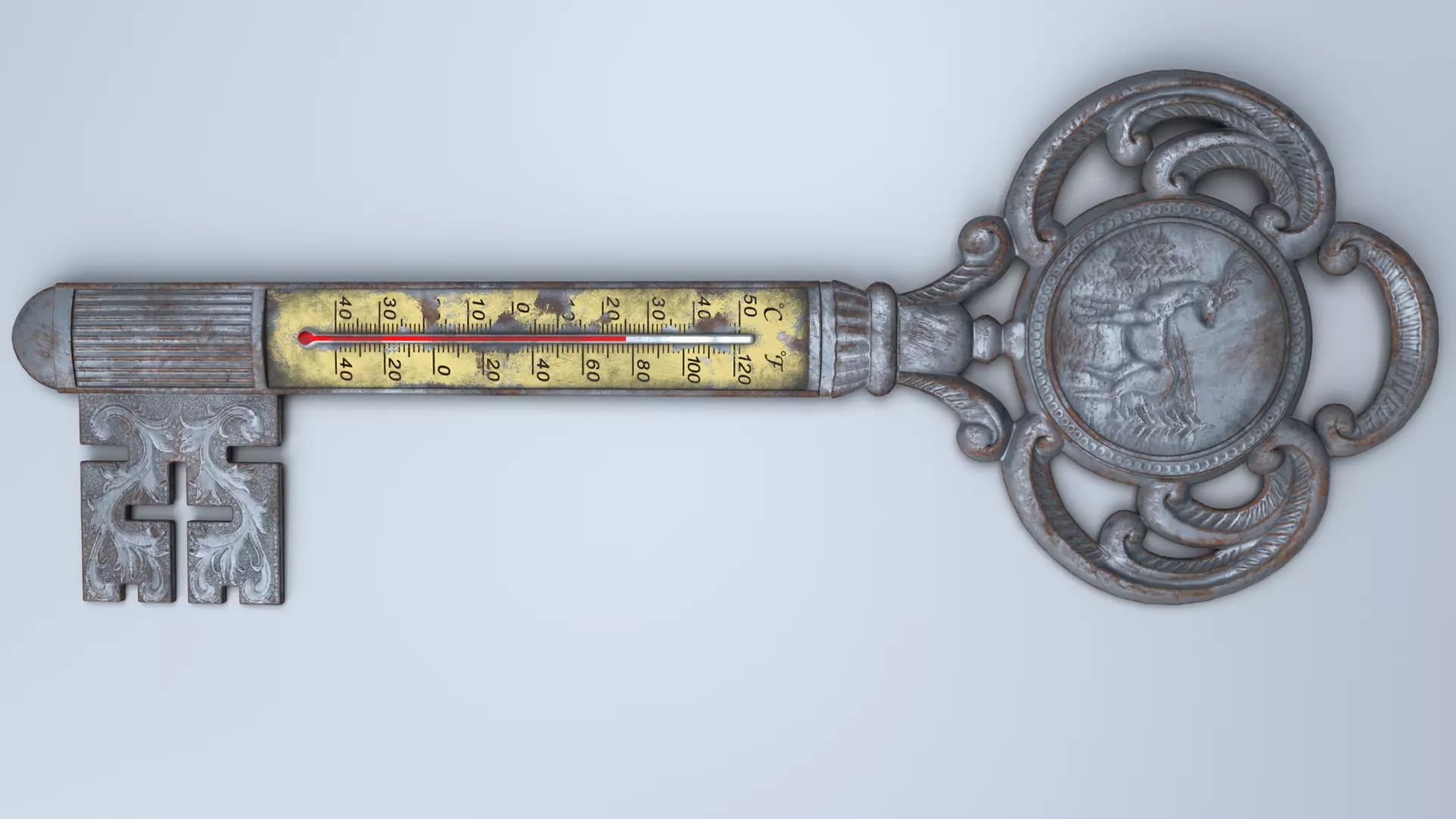 Antique Room Thermometer Iron Rust 3D model_46