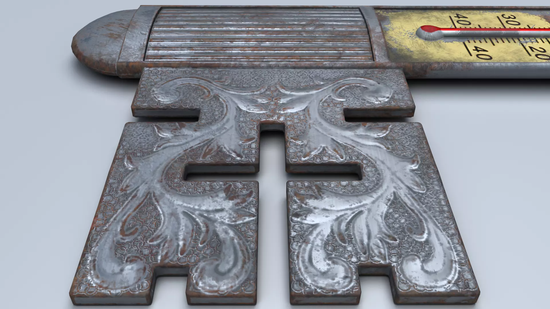 Antique Room Thermometer Iron Rust 3D model_51