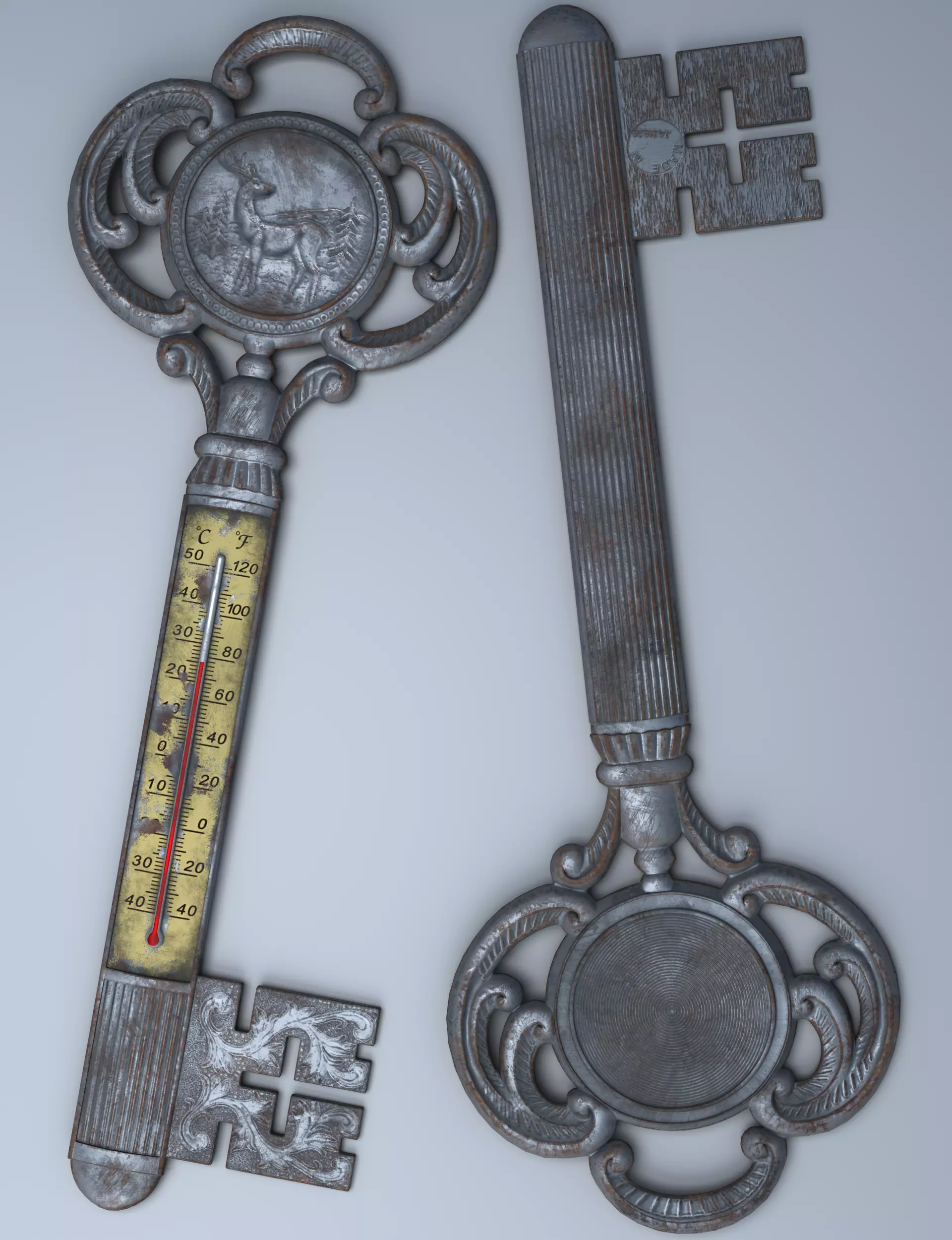 Antique Room Thermometer Iron Rust 3D model_56