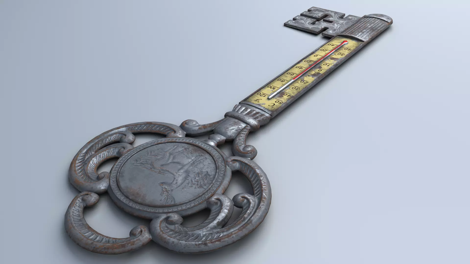 Antique Room Thermometer Iron Rust 3D model_19