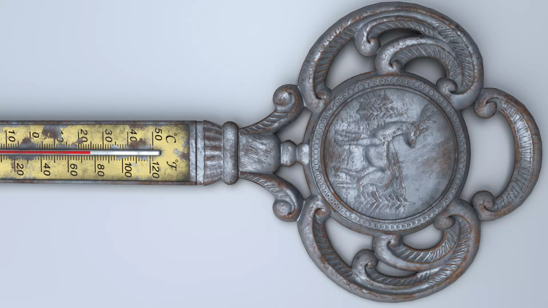 Antique Room Thermometer Iron Rust 3D model_47