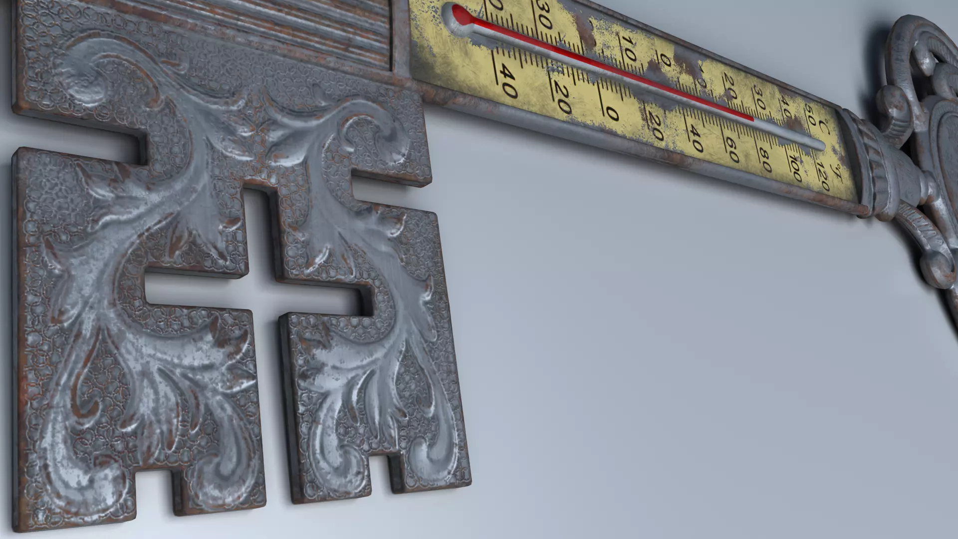 Antique Room Thermometer Iron Rust 3D model_52
